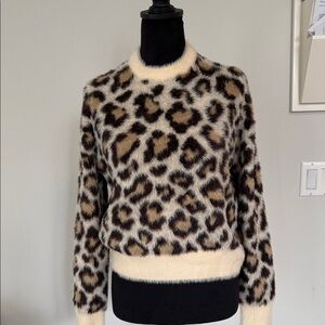 Zara Leopard Print Crew Neck Sweater - Black and Cream